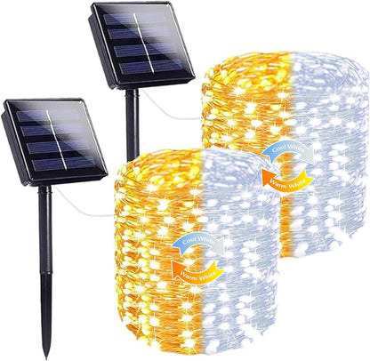 SANJICHA Warm White and Cool White Color Changing Solar String Lights, Extra-Long 2PK 144FT 400LED Solar Fairy Lights Outdoor Waterproof, Copper Wire 8 Modes for Garden Party Wedding Decorations