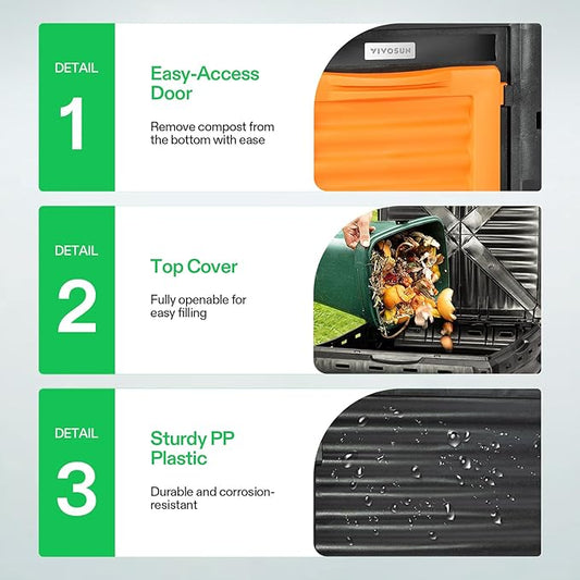 VIVOSUN Compost Bin 80Gallon (300L), Outdoor Composter W/Large Capacity & Easy Assembling, Compost Barrel for Fast Creation of Fertile Soil (Pack of 2)