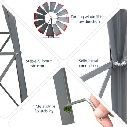 8ft Garden Windmill, Heavy Duty Durable Metal Weather Vane for Backyard, Ornamental Windmill for Yard Weather Resistant (Gray, 8FT)
