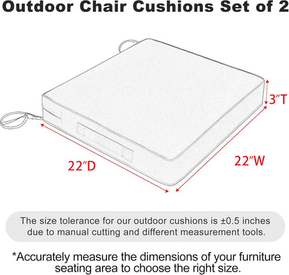 Favoyard Patio Chair Cushions 22 x 22 x 3 Inch Waterproof Outdoor Seat Cushions for Patio Furniture 3-Year Color Fastness Garden Sofa Couch Chair Pads with Handle & Adjustable Straps Set of 2, Beige