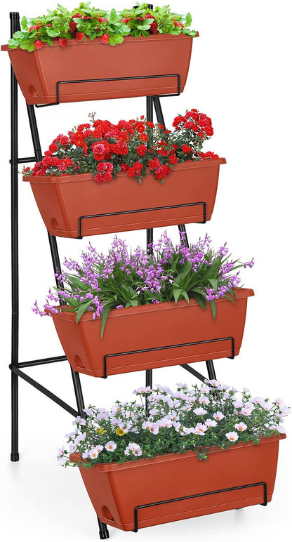 OYEAL Raised Garden Bed 4 Tier Vertical Garden Planter Indoor Outdoor Herb Planter with Legs Elevated Garden Planters for Flowers Vegetables Plants, Brick Red