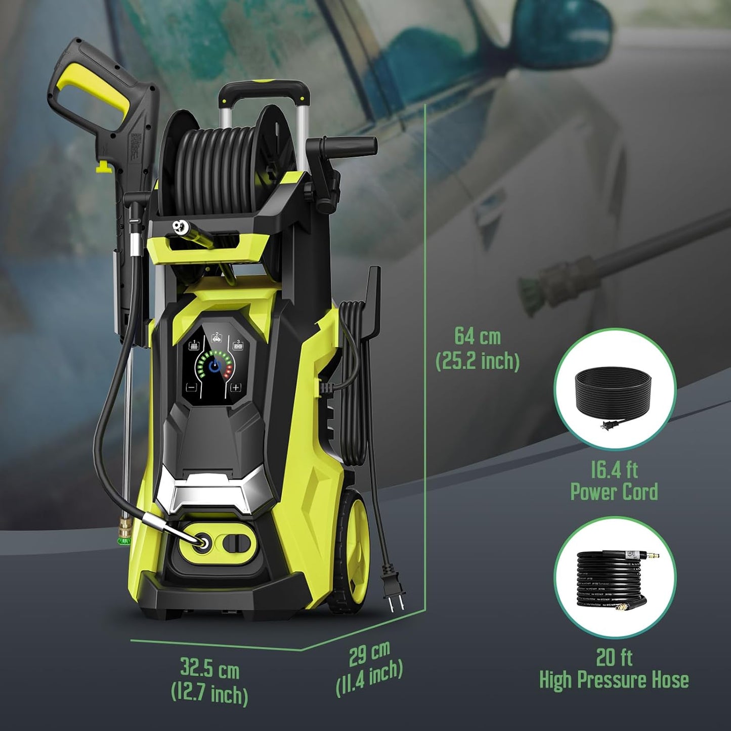 Pressure Washer with 4 Quick Connect Nozzles,Inlet Hose & Filter, Foam Cannon for Cars/Fences/Driveways Cleaning