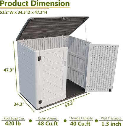 HOMSPARK Storage Shed Weather Resistance, Multi-Purpose Outdoor Storage Cabinet for Backyards and Patios, Horizontal Storage Shed for Lawnmower, Patio Accessories (Off-White, Large - 48 cu.ft)
