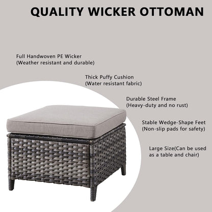 Outdoor Wicker Patio Furniture Set - 6 Piece Rattan Patio Conversation Set with 2 Rocking Swivel Chairs,2 Ottomans,1 Sofa and 1 Side Table for Porch Deck Backyard Garden(Mixed Grey/Grey)