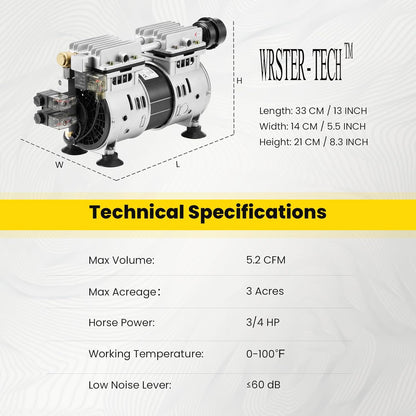 Aerator, 5.2 CFM for Pond and Lakes Up to 3 Acres, 3/4 HP Compressor without Timer & Diffuser & Hose, Aeration Pumps for Deep Water Oxygen Circulation