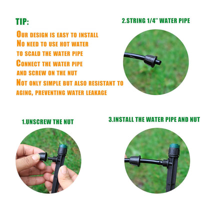 50pc Leak-Proof Drip Irrigation Emitters Sprayers for 1/4" Tubing, with Lock Barbed Adjustable 360 Degree Water Flow Drippers Sprayer for Garden Watering System. (50pcs-360 Degree Sprayer)