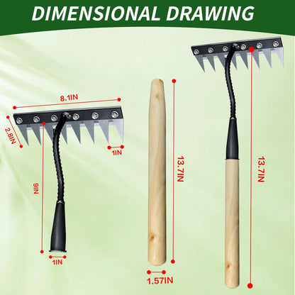 Upgraded Cultivator rake, Spray-Coated Rust-Proof Manganese Steel Weed rake, and 8-Tines Garden Weed Puller Tool with Wooden Handle — All for Lawn and Garden, Ideal gardinia uprooting Tool.