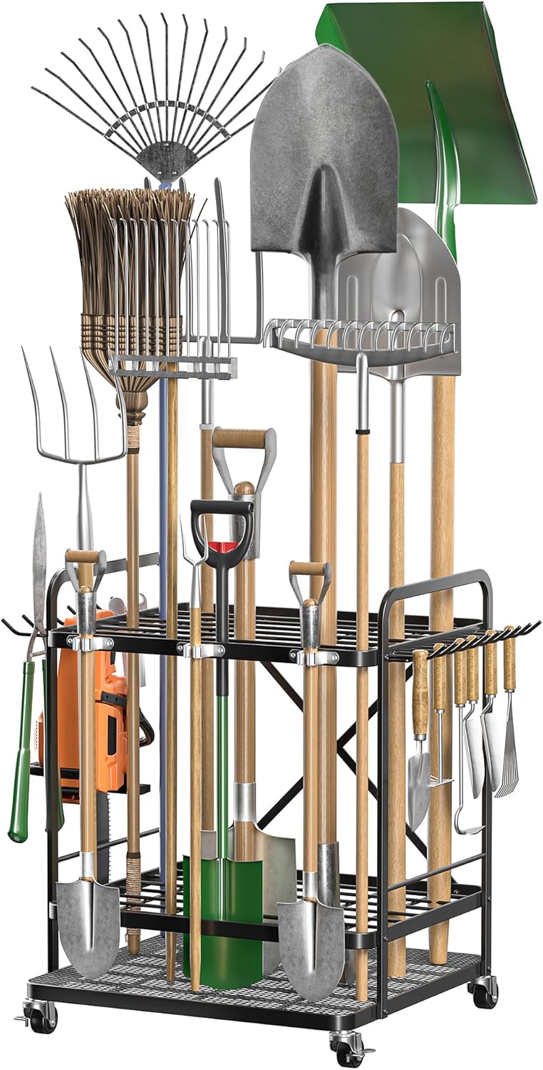 Garden Tool Organizer Outdoor Garage and Shed Tool Storage Yard Tool Holder and Storage Rack Garden Tool Stand for Shed and Garage