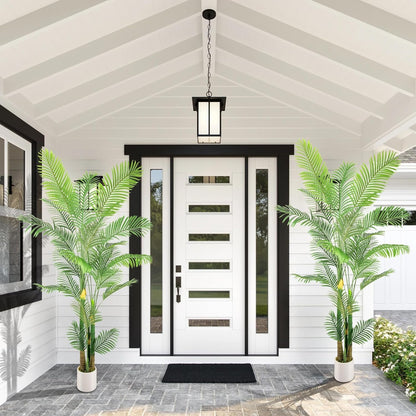 Artificial Fake Palm Tree 9FT 2Pack with White Planter & Free Moss, UV Resistant Artificial Palm Tree for Outdoors, Fake Plants for Poolside Home Room Decor, Faux Plants Outdoor Decor