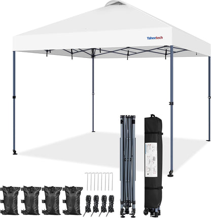 Yaheetech 12x12 Pop-up Canopy Tent w/ 2 Integrated Wheels for Mobility, Waterpoof & Heavy Duty, Instant Sun Shelter with Carry Bag, Weight Bags for Outdoor Camping Beach Patio Parties, White