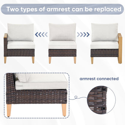 HUMMUH 7 Pieces Patio Furniture Set,Outdoor Modular Sectional Couch Chairs with Ottomans,All Weather PE Wicker Patio Conversation Sets for Garden Porch Backyard