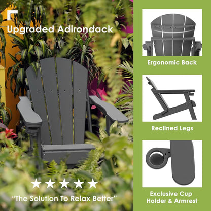 GREENVINES Folding-Adirondack-Chairs-Set-of-6 | HDPE Plastic | Fire Pit Chair | All Weather | Cup Holder | Grey | for Deck Backyard Patio Outdoor Garden
