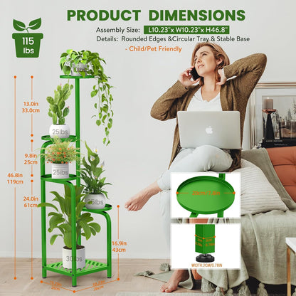 TOSKING 5 Tier Tall Plant Stand Indoor Outdoor, Heavy Duty Corner Shelf for Plants & Decor, Space Saving 3.9FT Metal Flower Pot Stand for Balcony, Garden, Living Room, Patio (Green)