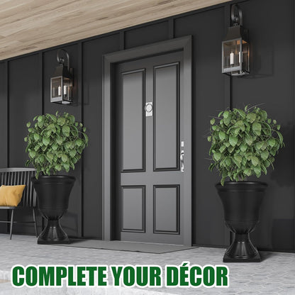 Dandat 4 Pack Large Outdoor Urn Planter 22 inch Tall Plastic Planter for Front Proch Classic Vase Decorative Garden Pot for Indoor Outdoor Door Patio Deck Decor(Black)