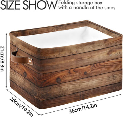 Wood Print Rectangular Retro Vintage Storage Basket Organizer Bin Shelf Baskets For Clothes Gifts For Home Office Dorm