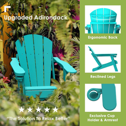 GREENVINES Folding-Adirondack-Chairs-Set-of-6 | HDPE Plastic | Fire Pit Chair | All Weather | Cup Holder | Aqua | for Deck Backyard Patio Outdoor Garden