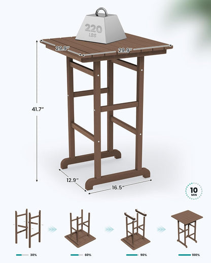 SERWALL 5 Pieces Outdoor Patio Bar Set, Oversize Tall Adirondack Bar Chair and Table Set, Brown