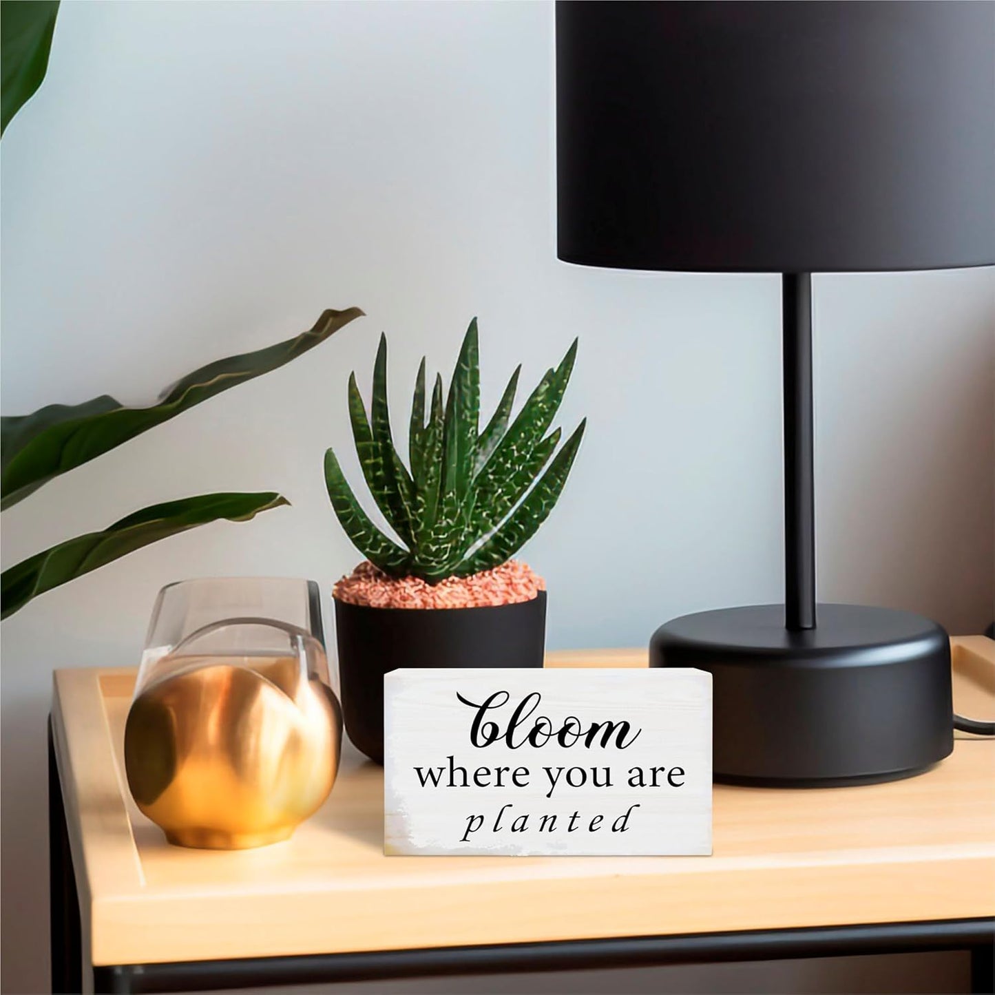 Rustic Wooden Block Sign - Bloom Where You Are Planted - 5"X3" Postive Pine Wood Plaque, Home & Garden Decor, Housewarming Gift For Friends, Desk & Tabletop, Shelf Accessories - A13
