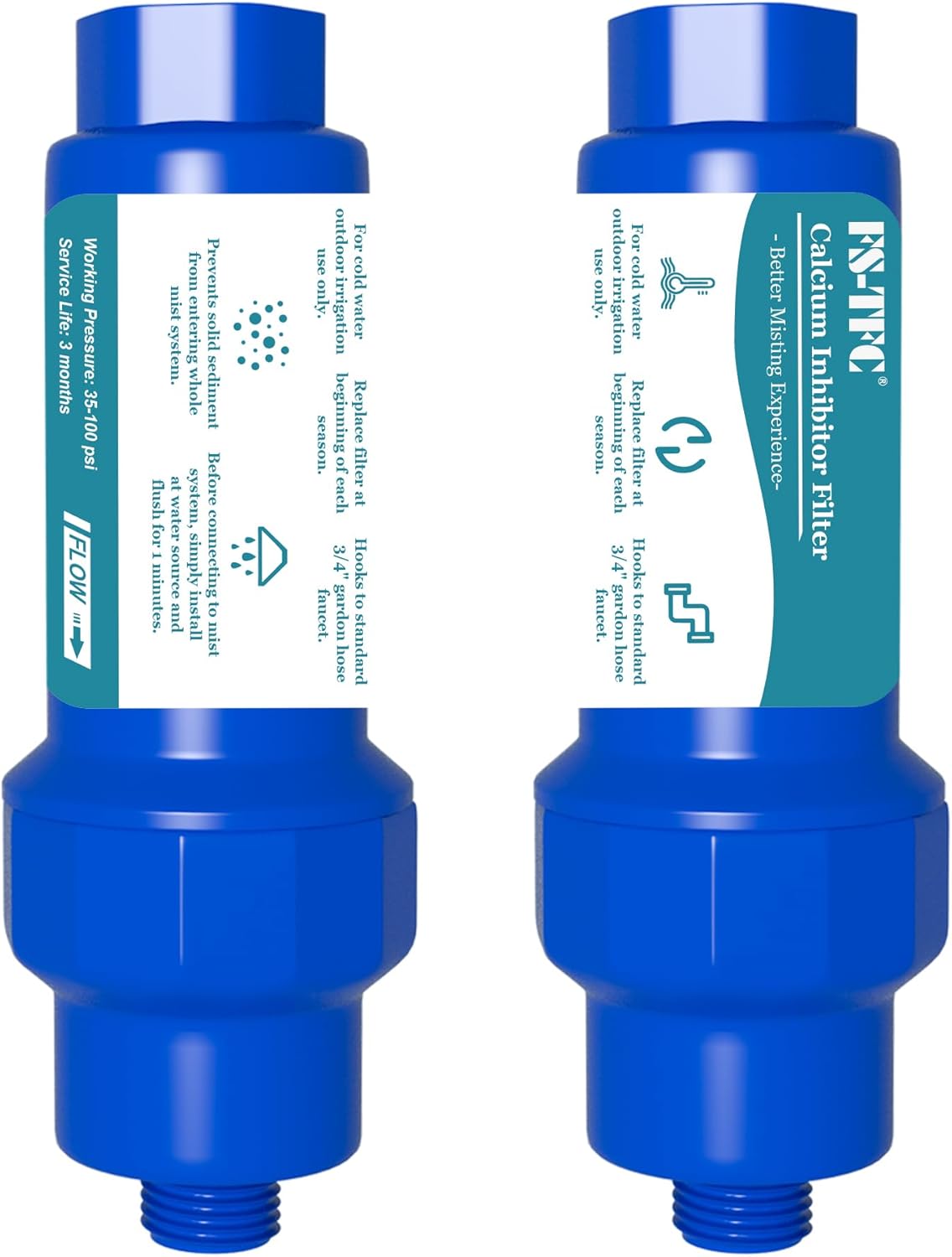 FS-TFC Calcium Inhibitor Filter, Removable and Replaceable Anti-Scale Inline Water Filter Misting System Protector for Mist Nozzle,2PACK
