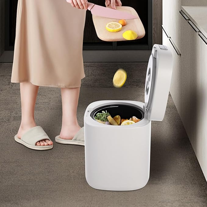 Electric Food Composter 2.5L Capacity, 500W Heating Power Kitchen Compost Bin with 3 Working Modes (Quick/Standard/Ferment), Odorless and Quiet Operation for Apartment Home Use (White)