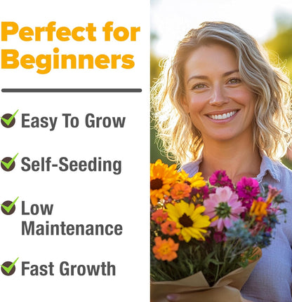 HOME GROWN 𝗨𝗦𝗔 𝗣𝗥𝗘𝗠𝗜𝗨𝗠 Wildflower Seeds Mix - 49,100+ (2oz) Bulk Mix, 21 Varieties Wild Flower - Bee and Butterfly Garden Pack - Native Annual Flowers for Planting for Your Garden