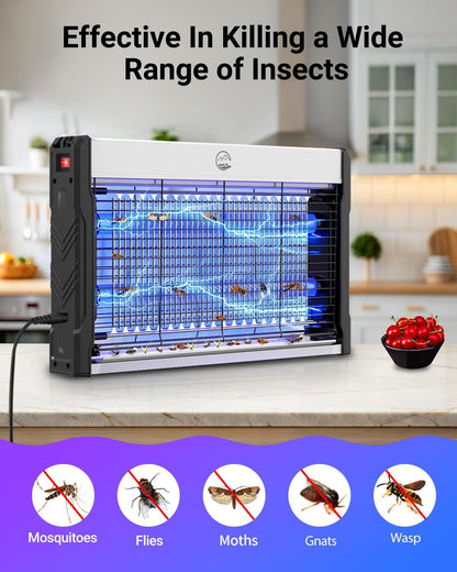 Electric Bug Zapper, 3000V High-Voltage Indoor Fly Killer, Powerful Electric Mosquito Zapper for Fly, Mosquito, Fruit, Moth, Gnat, Trap with Removable Washable Tray for Home Patio Backyard