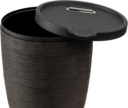 Newport 50‑Gallon Flat‑Back Rain Barrel with Stand & Planter Bundle – Bronze | Removable Lid, UV-Stabilized Outdoor Water Storage