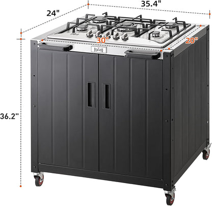 Gas Grill, Movable Outdoor Gas Stove Stainless Steel Top with Cabinet, 5 Burners with 36,200 BTUs, Outdoor Propane Grill for Outdoor Cooking, Ideal for Lawn & Garden, L35.4” x W24”