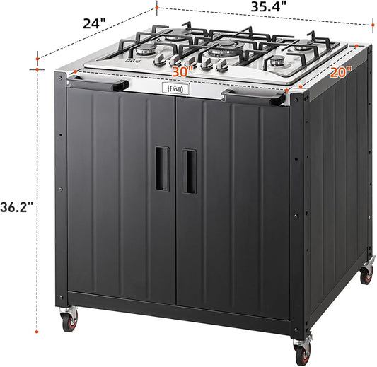 Gas Grill, Movable Outdoor Gas Stove Stainless Steel Top with Cabinet, 5 Burners with 36,200 BTUs, Outdoor Propane Grill for Outdoor Cooking, Ideal for Lawn & Garden, L35.4” x W24”