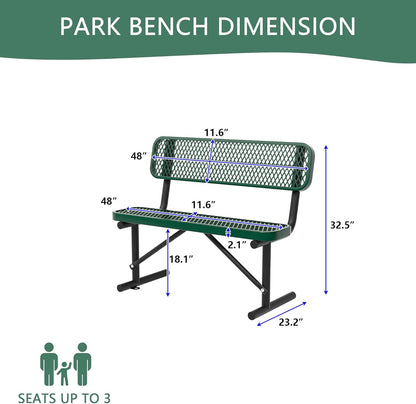 4/6/8 Feet Park Bench for Outside Heavy Duty Metal, Garden Benches Outdoor Bench with Backrest & Portable Frame, for Shopping Malls Stores Parks Patios Decks, Green