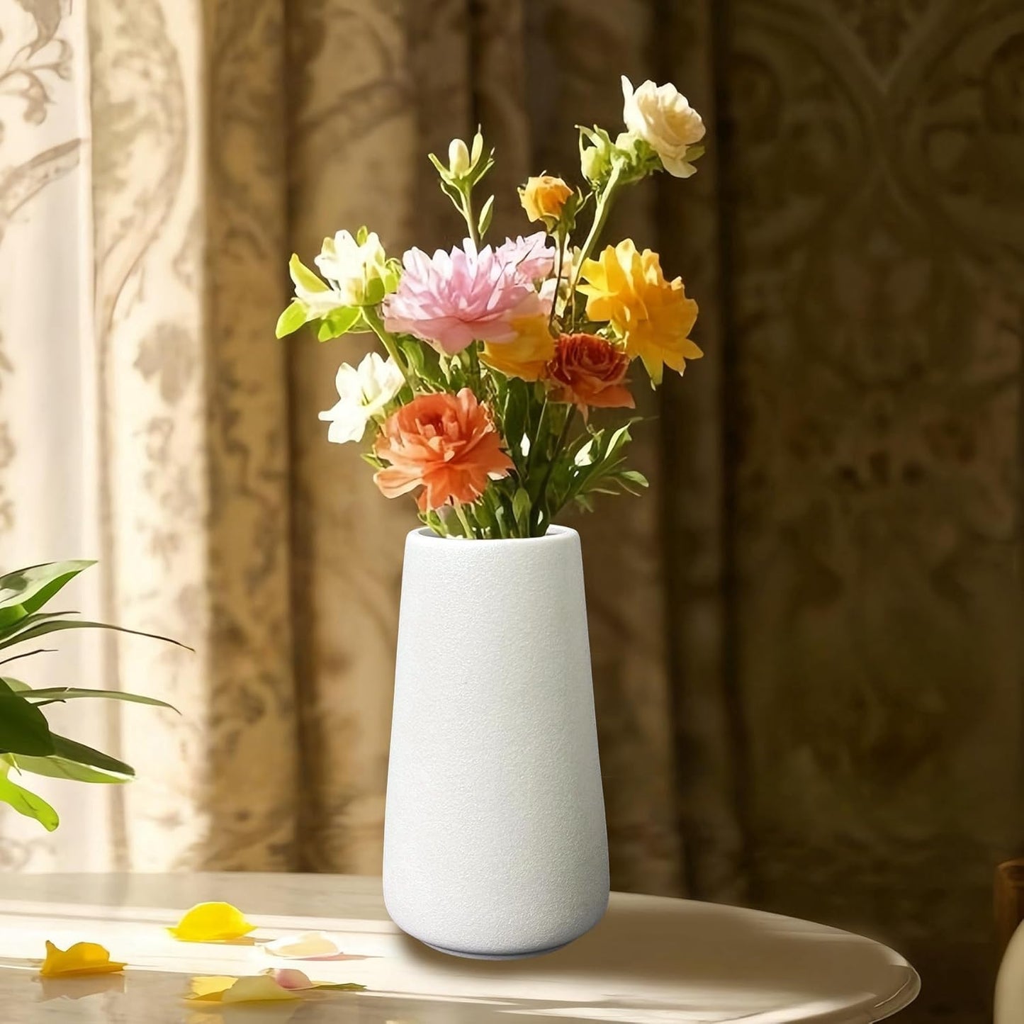 Simple Vase for Flowers Plants, Matte Vases for Modern Table Shelf Home Decor Wedding Boho Decor, 6" H Frosted Elegant Ceramic Vase for Pampas Grass Fluffy Stem Bouquet Lavender Flowers (White, 1)