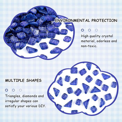 Swpeet 1 Pound Sapphire Blue Shine Crystal Series Mosaic Tiles Assortment Kit, Square and Triangle Genuine Mosaic Tiles Glitter Crystal Mosaic Perfect for Home Decoration Crafts - Mosaic Tiles X