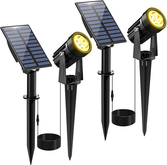 Solar Spot Lights Outdoor, 2 Pack Solar Landscape Spotlights IP65 Waterproof 9.8ft Cable, Auto On/Off Outdoor Wall Lights for Garden Yard Driveway Porch Walkway Pool (3000K Warm White)