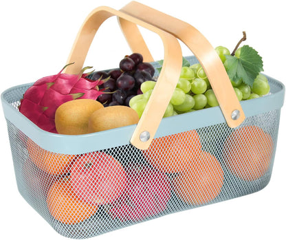 Garden Harvest Basket,Delicate Harvest Basket for Garden Vegetables,Practical Metal Mesh Wire Basket with Handle Suitable for Bathroom,Cabinet,Kitchen(Blue)