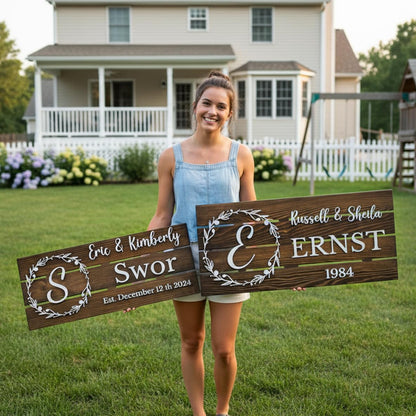 Personalized Wooden Monogram Family Sign with Couples Names, Custom Name Sign, Unique Wedding Gift for Couples, Rustic Established Date Plaque, Gifts for Wife