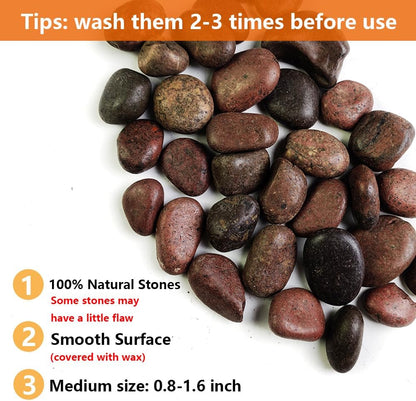 HappyFiller Natural Decorative Pebbles Polished Rocks Stones for Aquarium,Fish Turtle Tank,Outdoor Indoor Plants Top Dressing,Succulents Soil Cover,Garden Landscaping,2 LB,Red Mix,0.8-1.6"