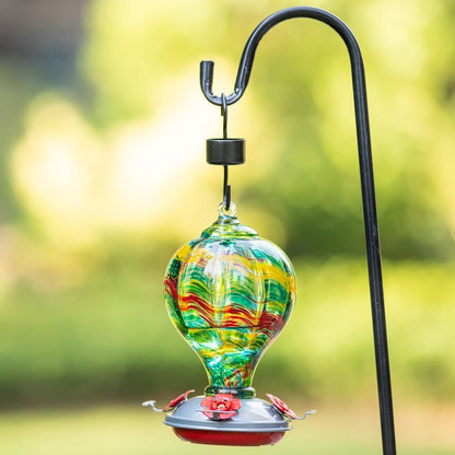 Muse Garden Hummingbird Feeders Blown Glass Hummingbird Feeder, Garden Backyard Decor for Outside, 32OZ, Rainbow Spirit