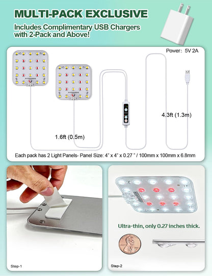 DOMMIA Grow Light, Square Dimmable Full Spectrum High PPFD with Optical Lens, Auto on/Off and 6/12/16H Timer, Suitable for Seed Starting and Easy to Install, 2 Pack