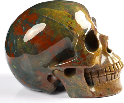 Skullis 5.0” Indian Agate Crystal Skull, Hand Carved Gemstone Fine Art Sculpture, Reiki Healing Stone Statue.361 Z8