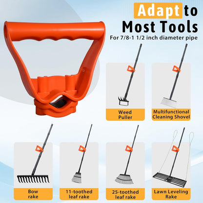 Back-Saving Handle Tool Ergonomic Attachment for Hula Garden Hoe Universal Back Saver Tool Handle for Shovels Rakes Lawn Trimmers, Orange