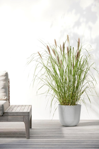 Ecopots Oslo Durable Modern Round Indoor/Outdoor Recycled-Based Composite Flower Pot Planter, White Grey, 10"