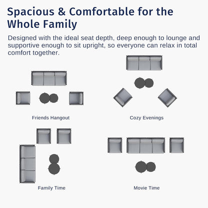 EAST OAK 5-Piece Patio Furniture Set | Life Chatter 5-Seat Outdoor Furniture | Deep Seating & Two Coffee Tables | Waterproof Extra-Thick Cushions | Porch, Balcony & Backyard | Earth Black & Misty Grey