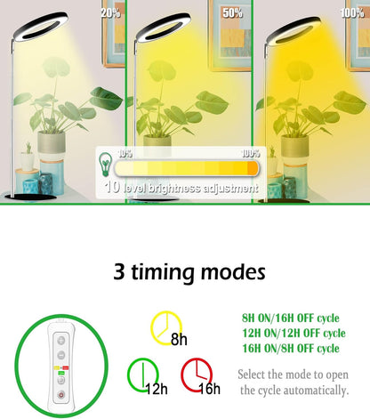 yadoker 72 LEDs Full Spectrum Plant Grow Light for Indoor Plants，Height Adjustable, 6.3" Aluminum Housing,Automatic Timer with 8/12/16 Hours,10-Level Brightness,Ideal for Small and Medium Plant Grow