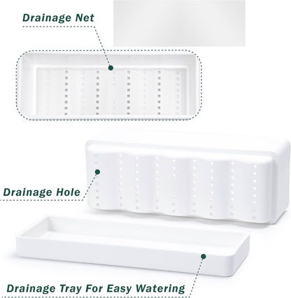 D'vine Dev 12 Inch Window Box Planter, Rectangle Plastic Herb Planter with Drainage Holes and Saucer, Indoor Succulent Cactus Vegetable Pot for Windowsill, Garden Balcony, White, Set of 2, 76-X-A-2