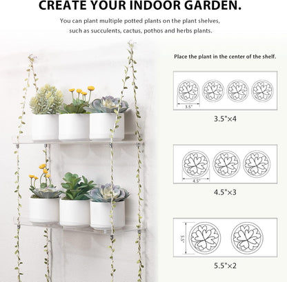 Sumerflos Acrylic Window Boxes Window Plant Shelves 2 Tier - Clear Hanging Shelf Indoor Jute Twine Adjustable Plant Holder for Window Wall Living Room Balcony Natural