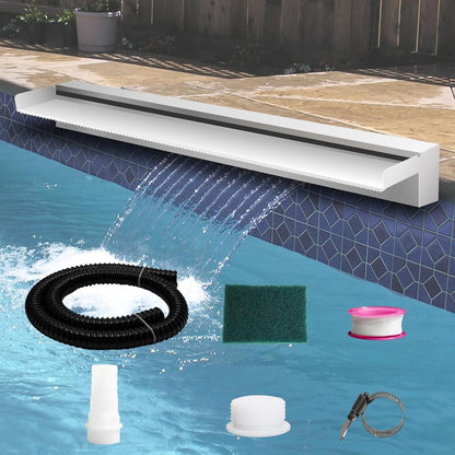 Pool Fountain Stainless Steel Pond Waterfall Spillway Kits for Indoor/Outdoor Decorative, 36 Inches Pool Water Feature for Garden Patio, Backyard Koi Pond Decor(No LED Light)