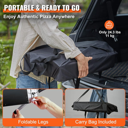 VEVOR Outdoor Propane Gas Pizza Oven, 13 inch Propane Pizza oven, 3 Layers Thick Portable Pizza Maker for Outside Backyard Camping Picnic, Carry Bag, Foldable Leg