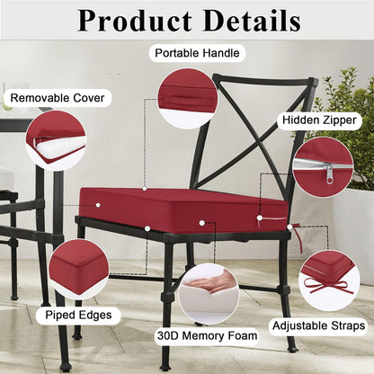 Outdoor Chair Cushions Set of 2 for Patio Furniture 22x22x4 Inch Waterproof Patio Chair Cushion 3 Year Color Fastness Square Elastic Foam Garden Couch Pads with Ties and Handle,Red