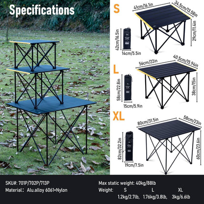 iClimb Ultralight Compact Camping Folding Table with Carry Bag (Reinforced Black - XL)