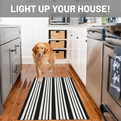IOHOUZE Black and White Striped Rug 2.3'x3.6' Front Door Rugs Outdoor, Small Washable Area Rug for Front Porch, Spring Summer Doormats Outdoor Indoor, Cotton Rugs for Entryway Porch Entrance